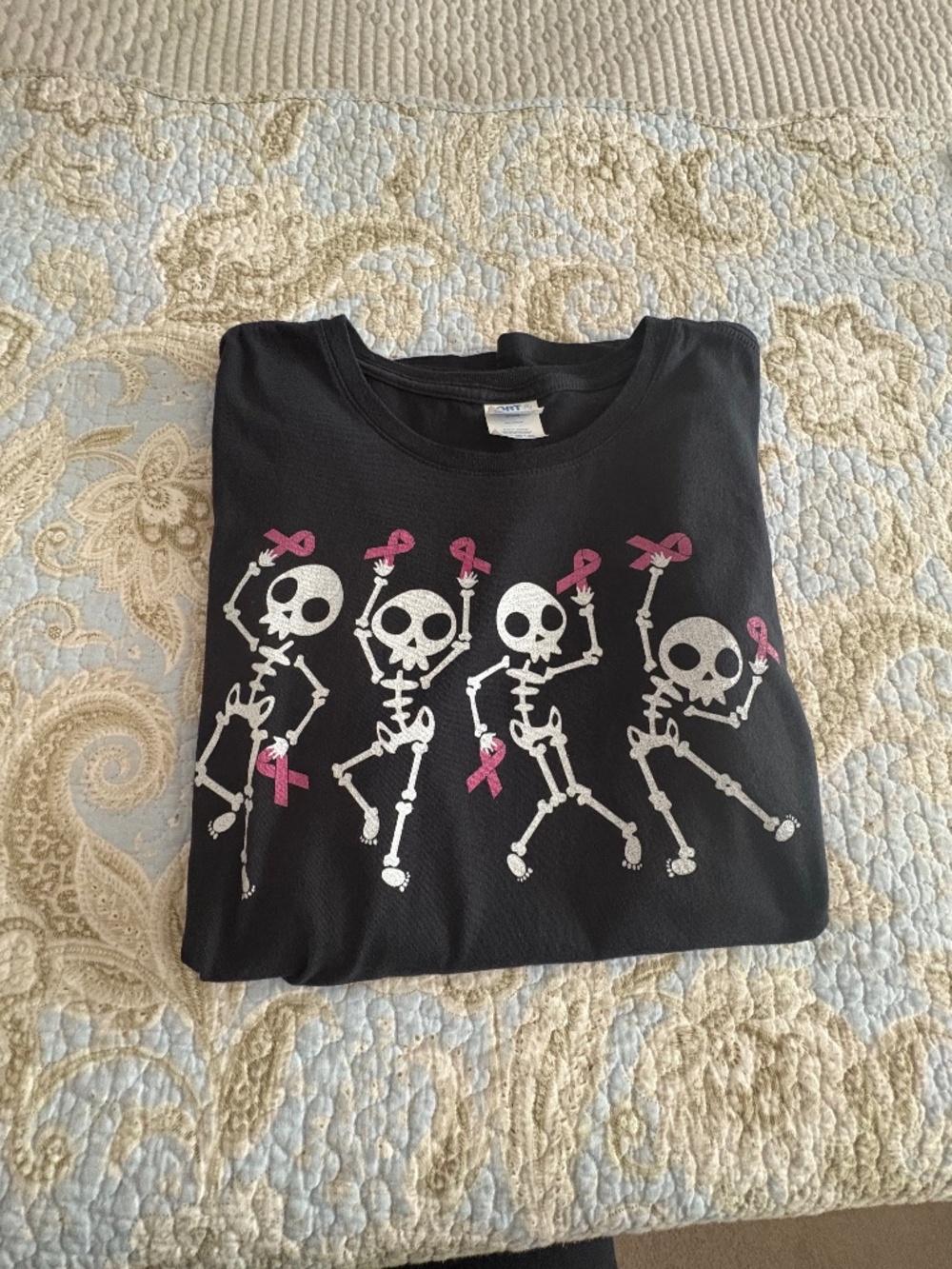 Womens Halloween Breast Cancer Awareness Black/Pink Short Sleeve T-Shirt, XL